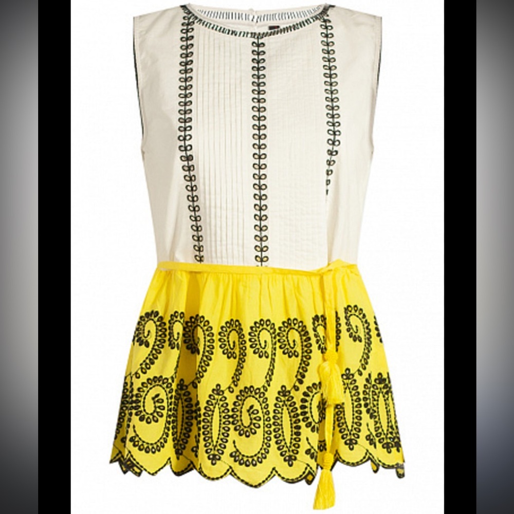 Marc Cain Sleeveless Embroidered Blouse With Peplum Hem 100% Cotton NWT N6 (12)